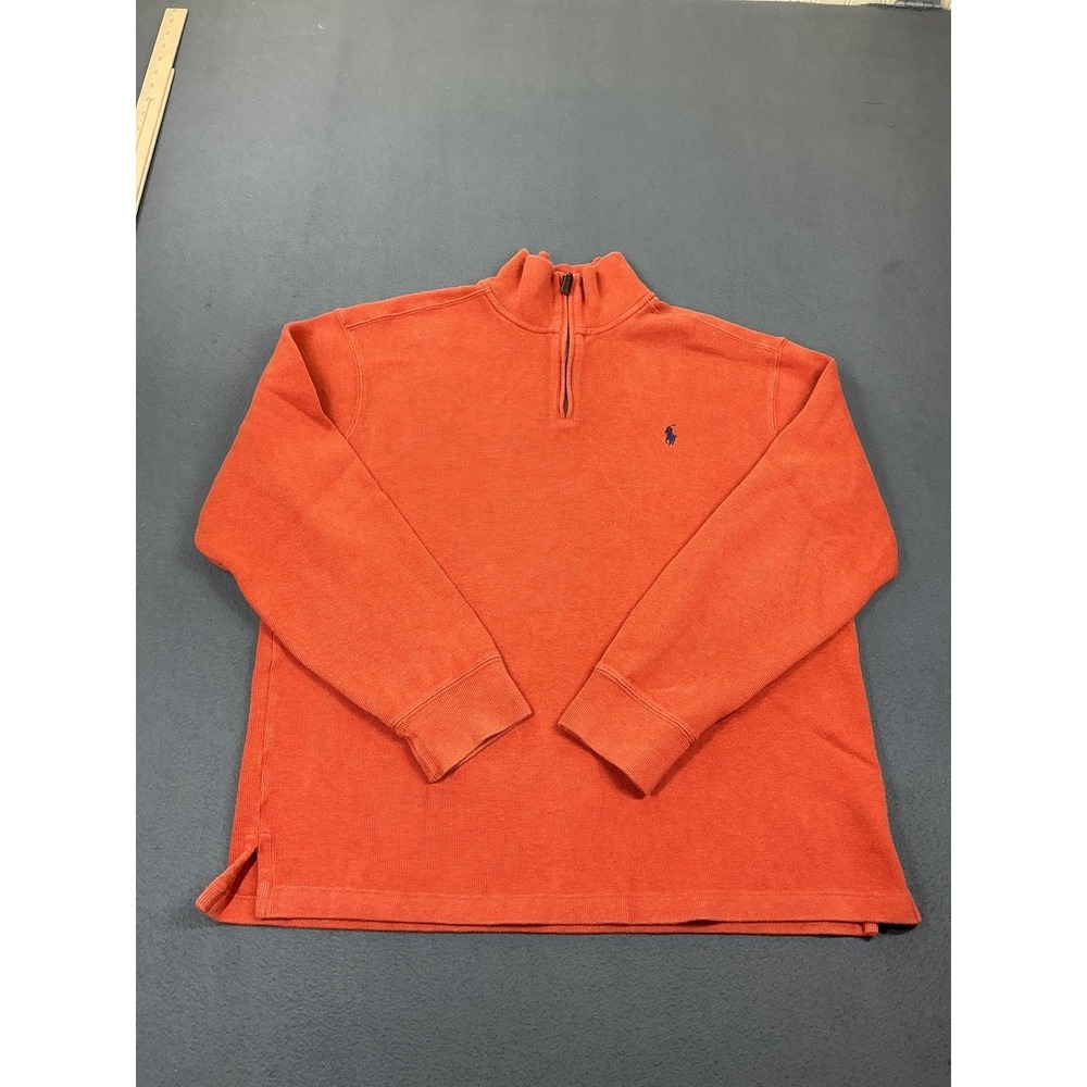 Polo Ralph Lauren Sweater Mens Large‎ Orange 1/4 Zip Mock Neck Pullover Knit